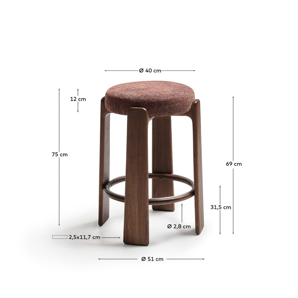 Tabouret Granite en tissu chenille marron et bois de frêne avec finition ton noyer FSC 100 % 75 cm