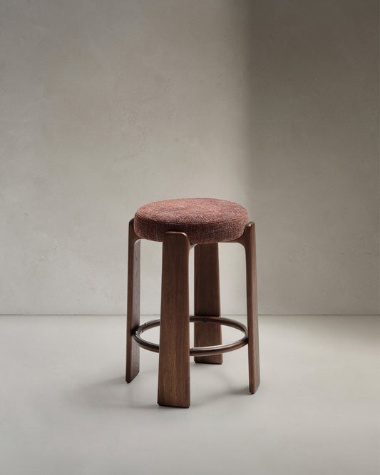 Tabouret Granite en tissu chenille marron et bois de frêne avec finition ton noyer FSC 100 % 75 cm