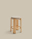 Granite fire-retardant stool in beige chenille and solid ash wood with natural-coloured finish FSC 100% 75cm