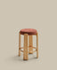 Granite fire-retardant stool in terracotta chenille and solid ash wood with natural finish FSC 100% 75 cm