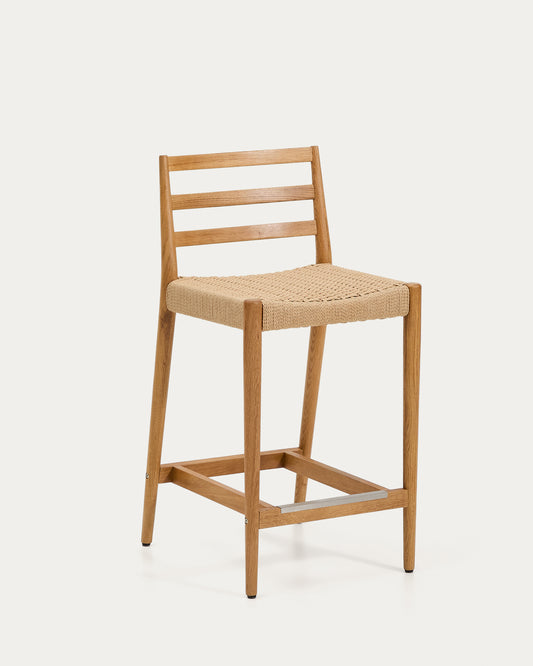 Tabouret Analy dossier bois de chêne finition ton naturel et assise corde 65 cm FSC 100 %.