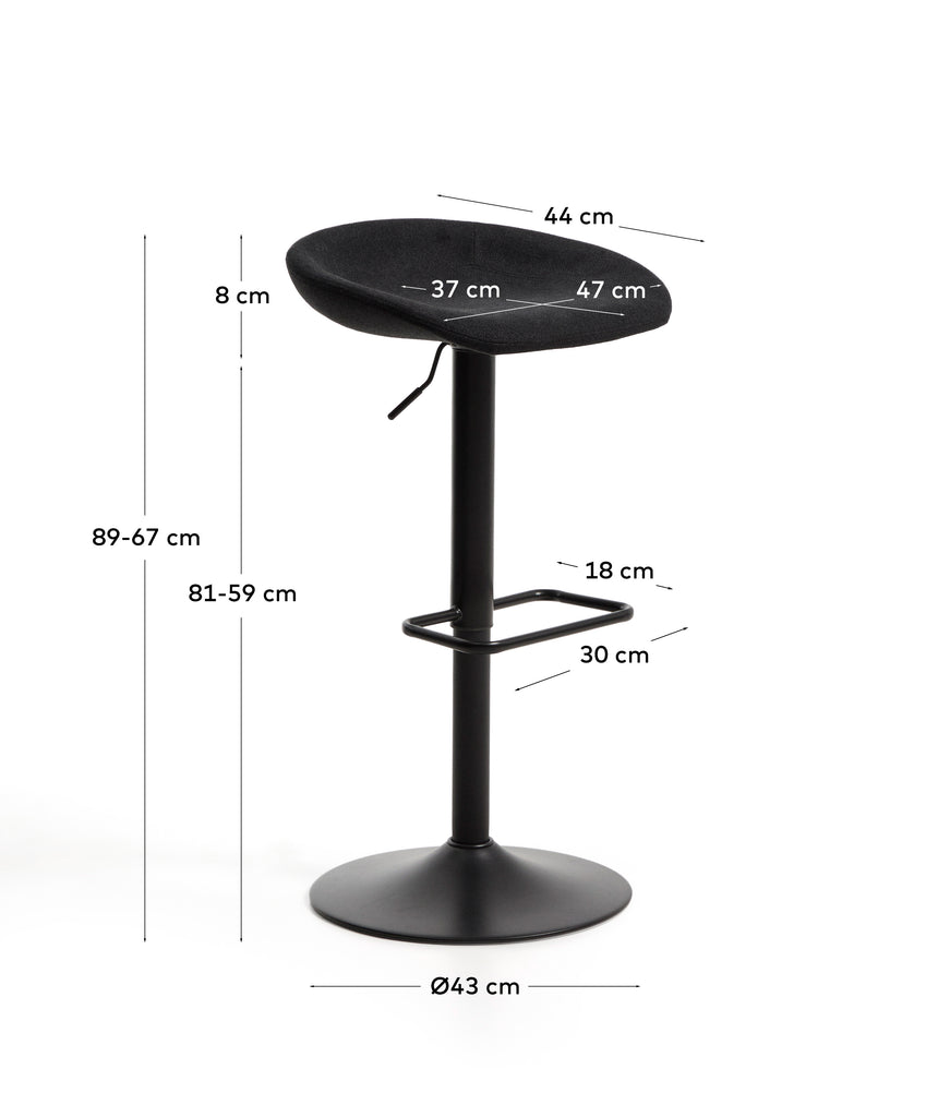 Tabouret Danua en chenille noire et acier noir mat 68-89 cm FSC 100 %