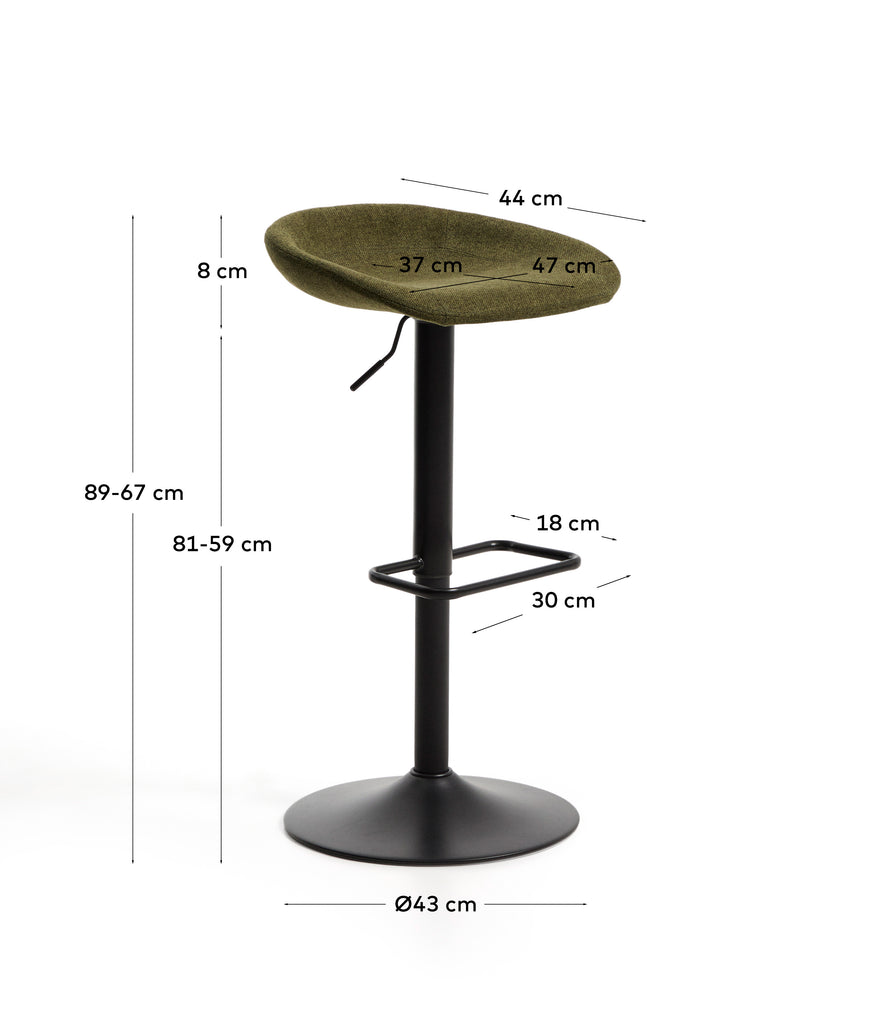 Tabouret Danua en chenille verte et acier noir mat 68-89 cm FSC 100 %