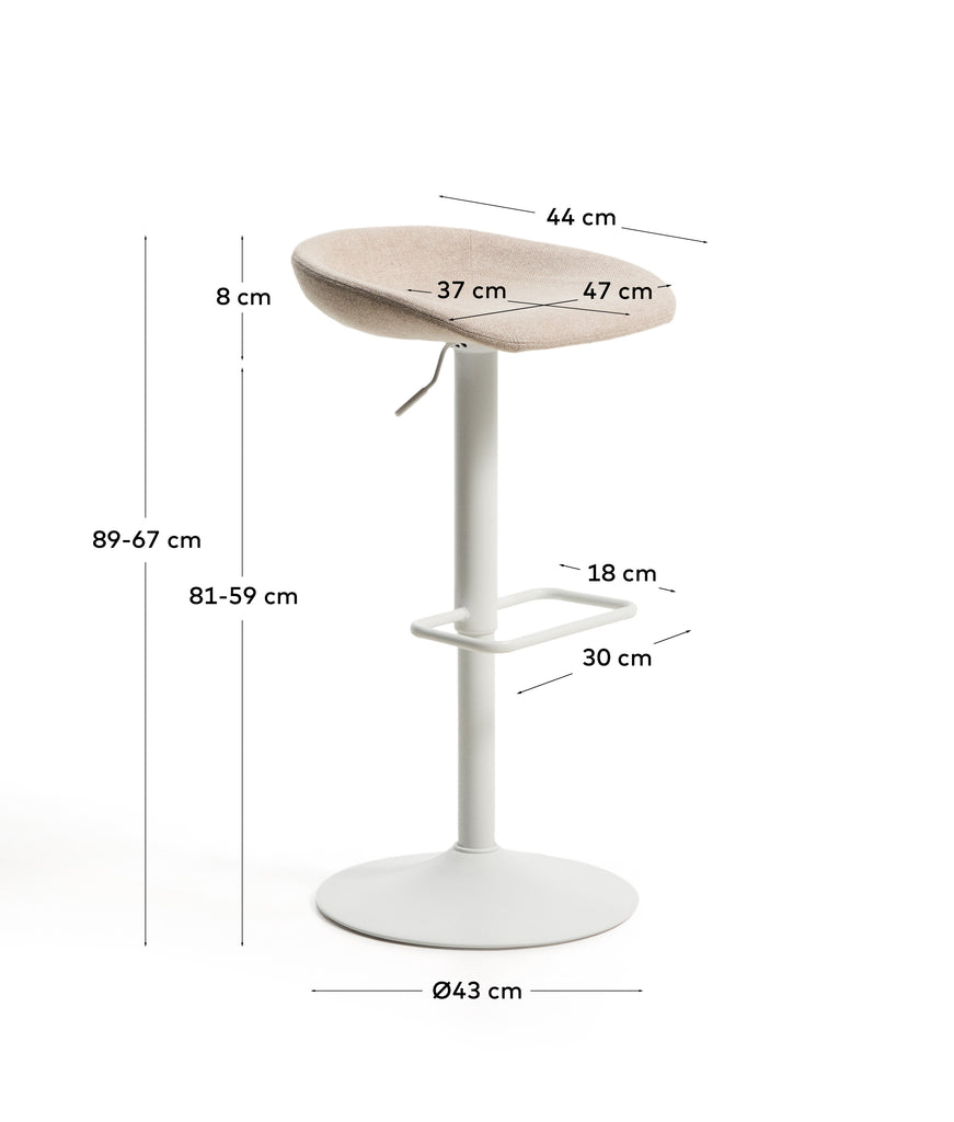 Tabouret Danua en chenille beige et acier blanc mat 68-89 cm FSC 100 %