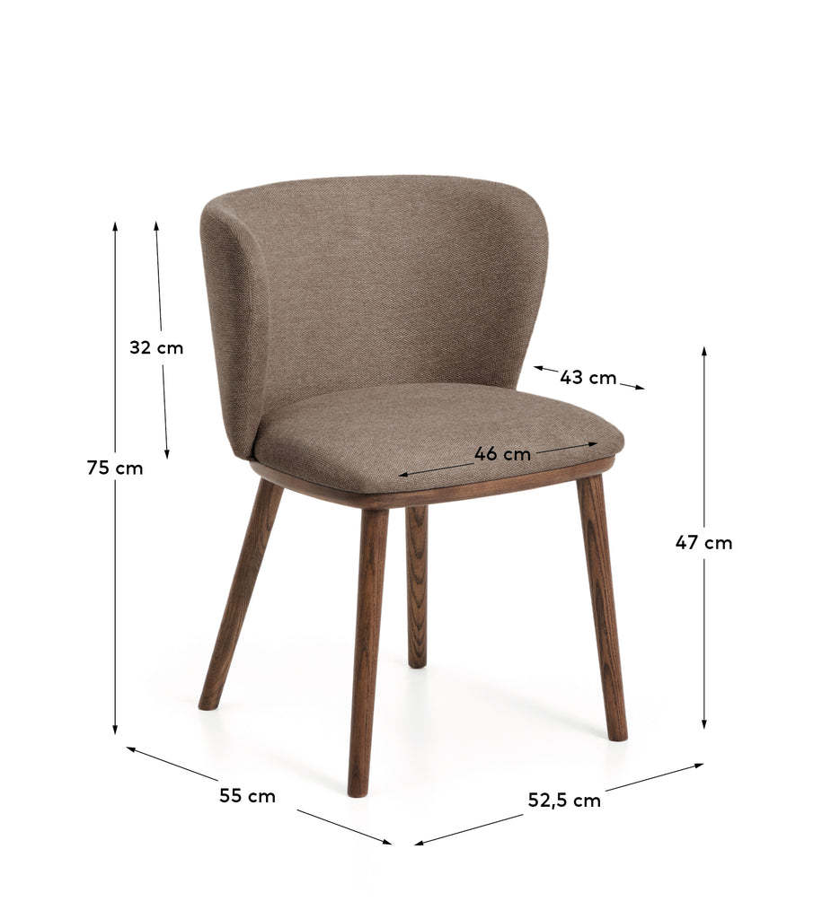 Chaise Ciselia ignifuge chenille marron et bois de frêne finition ton naturel FSC Mix Credit