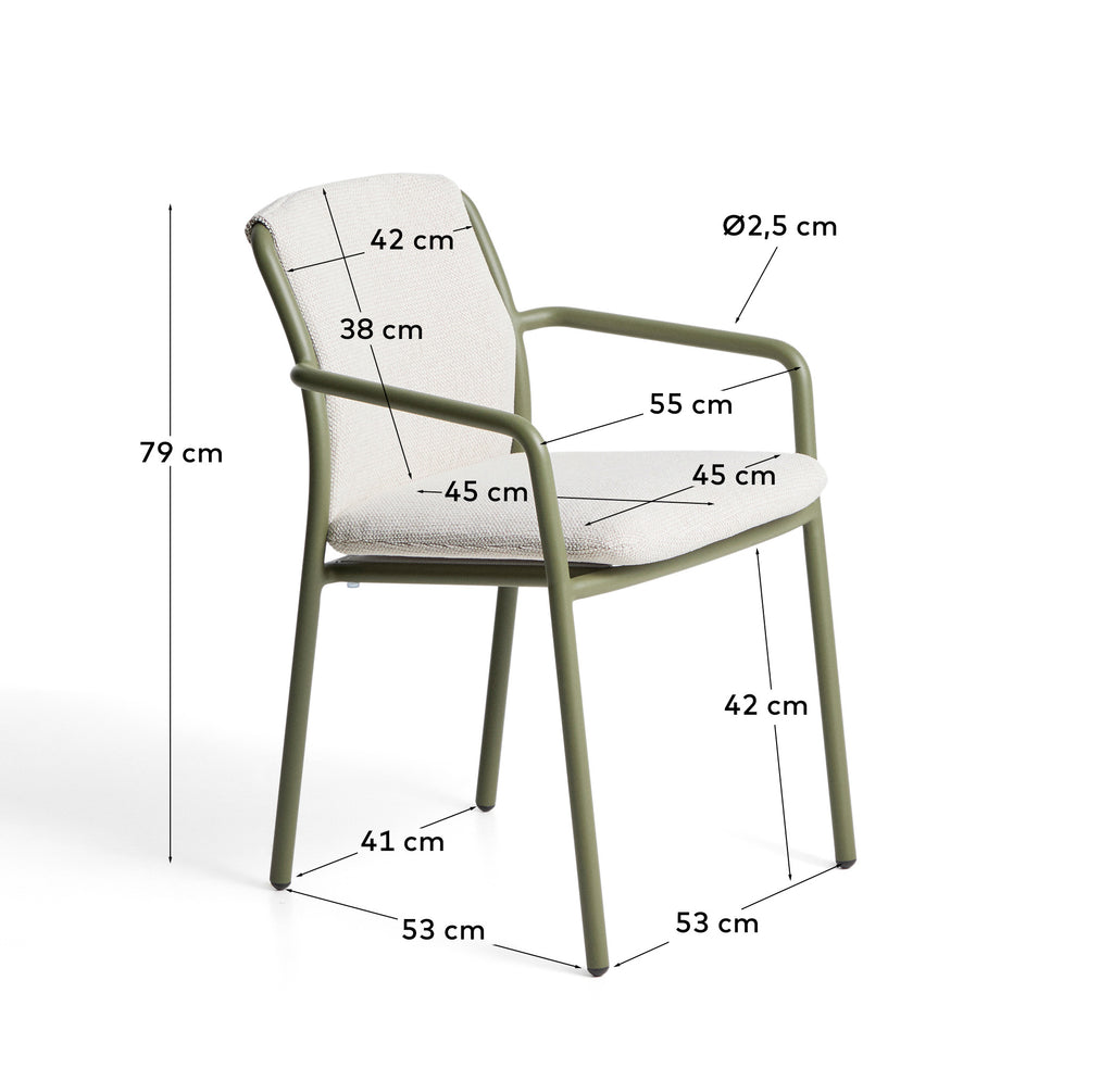 Chaise empilable d’extérieur Linosa en aluminium vert avec coussin beige