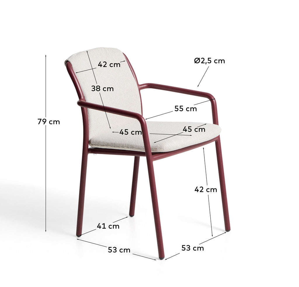 Chaise empilable d’extérieur Linosa en aluminium grenat avec coussin beige