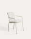 Chaise empilable d’extérieur Linosa en aluminium écru avec coussin beige