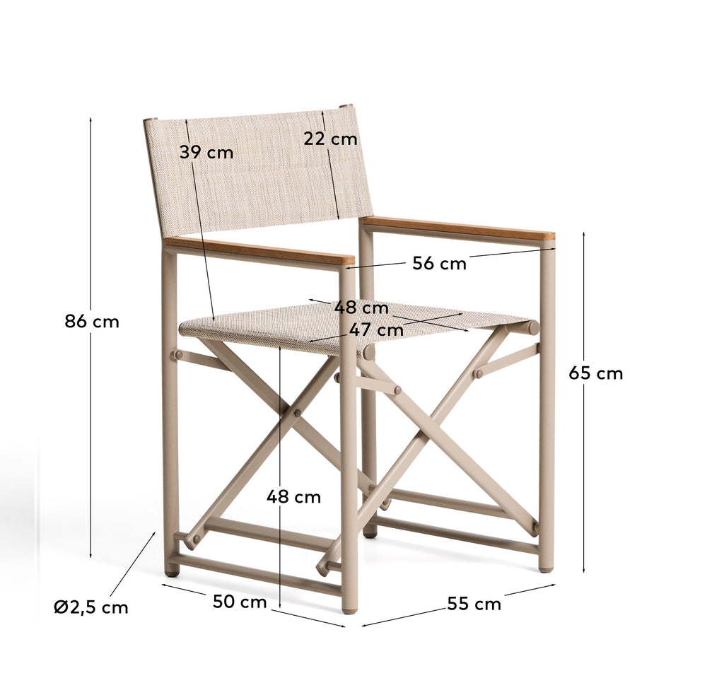 Chaise pliable d’extérieur Tisno en aluminium écru et textilène écru