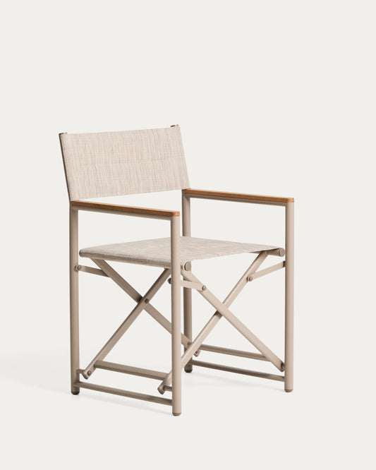 Chaise pliable d’extérieur Tisno en aluminium taupe et textilène taupe