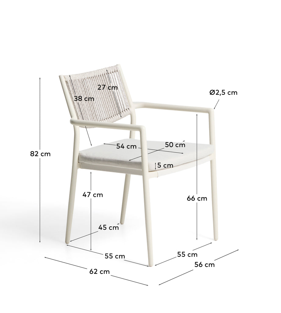 Chaise empilable d’extérieur Argasi en aluminium écru et corde synthétique grise