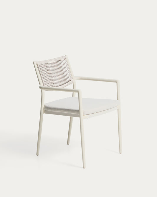 Argasi stackable outdoor chair in ecru aluminium and grey synthetic rope cord