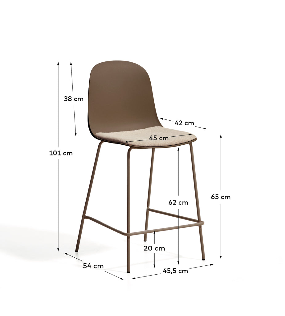 Tabouret Debari avec coussin en chenille et pieds en acier finition marron 65 cm