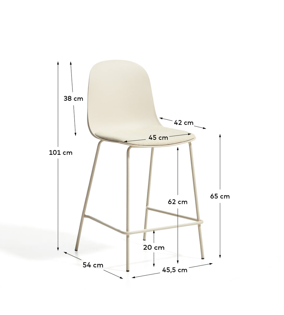 Tabouret Debari avec coussin en chenille et pieds en acier finition beige 65 cm