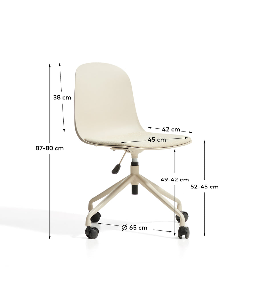 Chaise de bureau Debari avec coussin en chenille et pieds en acier finition beige
