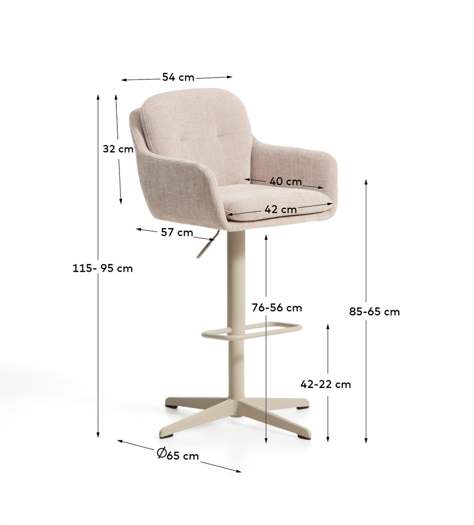 Tabouret pivotant Lexa en chenille beige avec pieds en acier finition beige