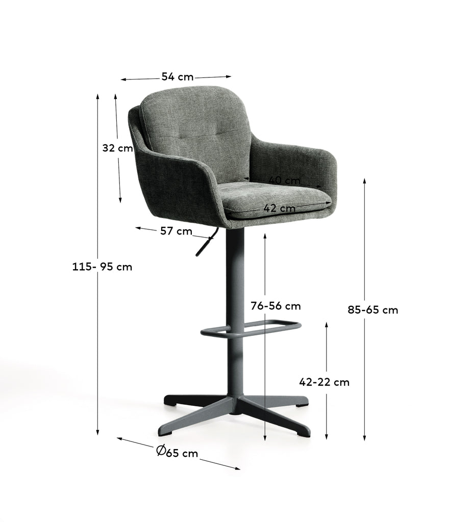 Tabouret pivotant Lexa en chenille verte avec pieds en acier finition verte