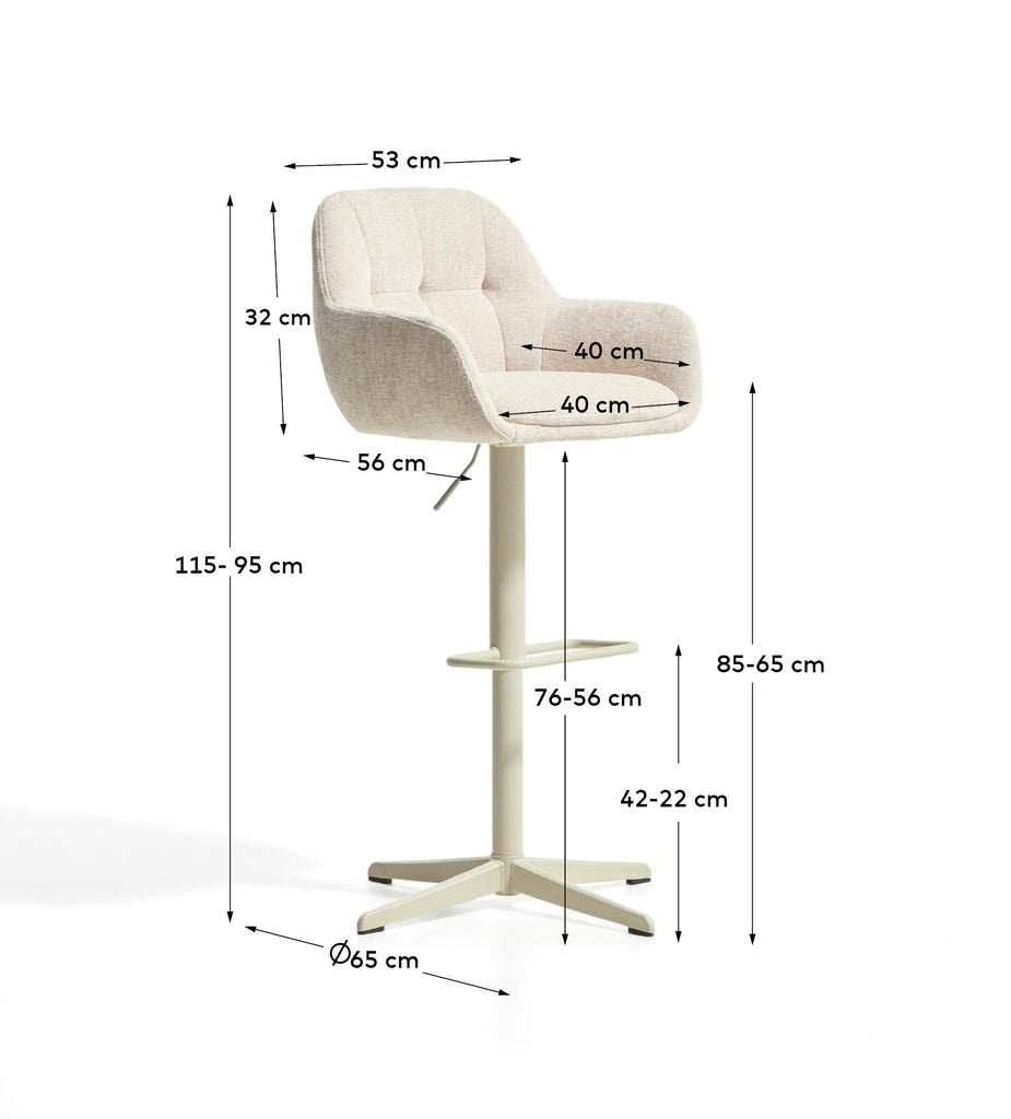 Tabouret pivotant Dorina en chenille beige avec pieds en acier finition beige