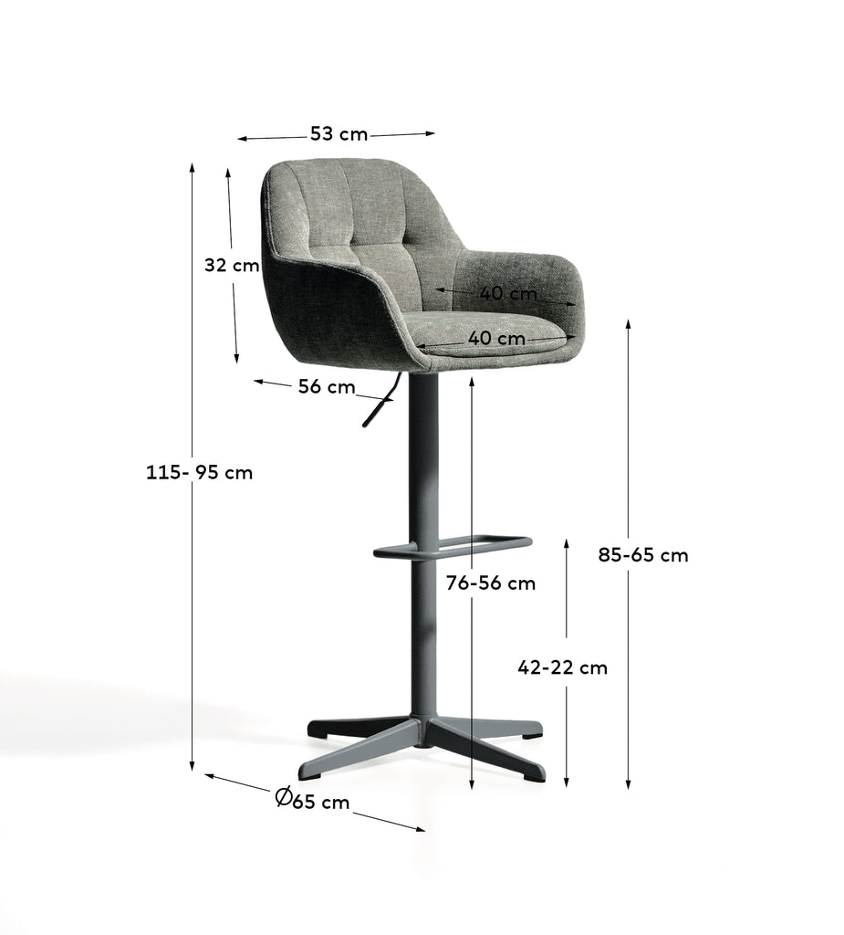 Tabouret pivotant Dorina en chenille verte avec pieds en acier finition verte