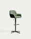 Tabouret pivotant Dorina en chenille verte avec pieds en acier finition verte