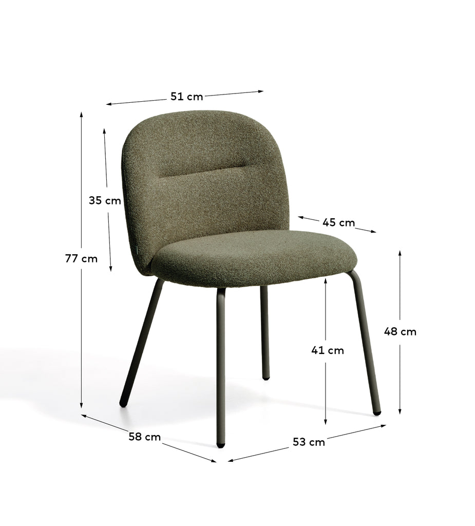Chaise Arino en chenille verte et pieds en métal vert FSC 100%
