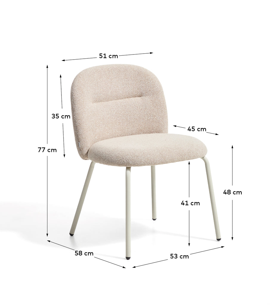 Chaise Arino en chenille beige et pieds en métal beige FSC 100%