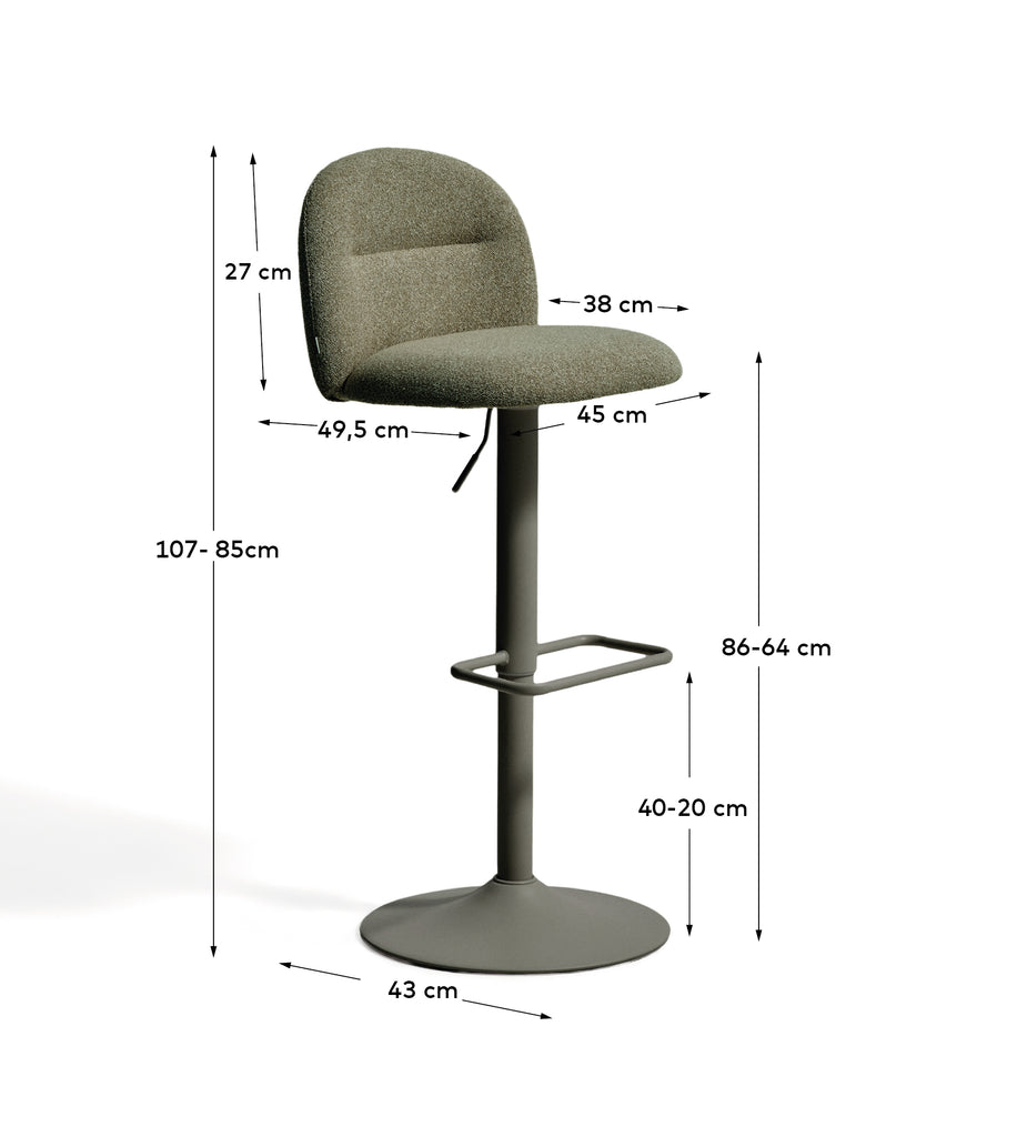 Arino green chenille stool with green metal legs 65cm FSC 100%