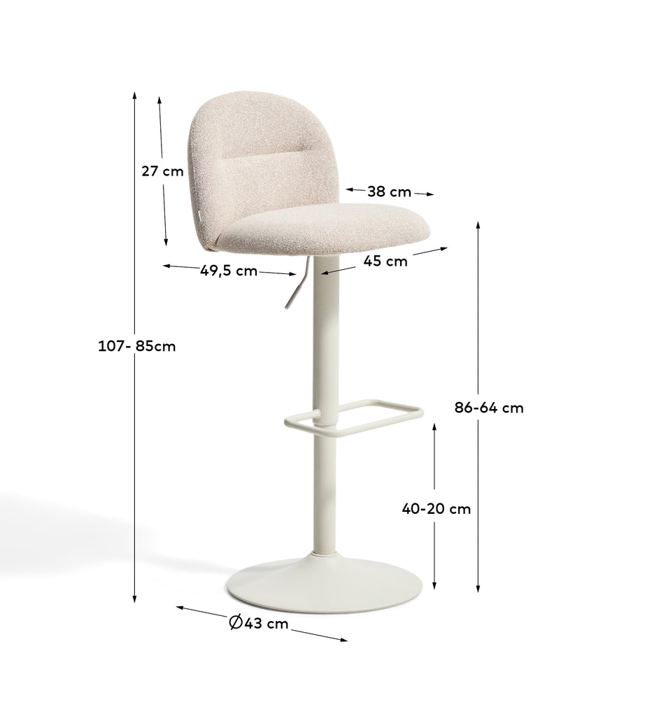 Arino beige chenille stool with beige metal legs 65cm FSC 100%