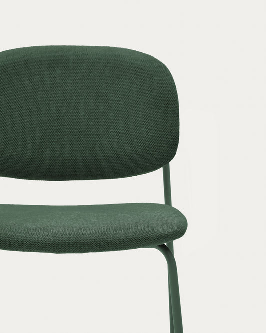 Chaise empilable Meli en chenille verte et pieds en métal vert FSC Mix Credit