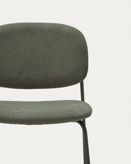 Chaise empilable Meli en chenille verte et pieds en métal vert FSC Mix Credit