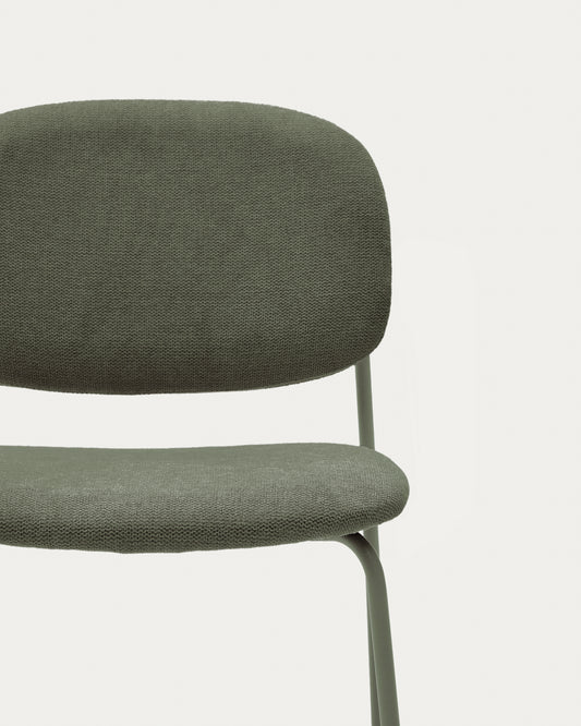 Chaise empilable Meli en chenille verte et pieds en métal vert FSC Mix Credit