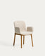 Elnor chair with armrests in beige chenille with solid oak wood legs in a natural finish 