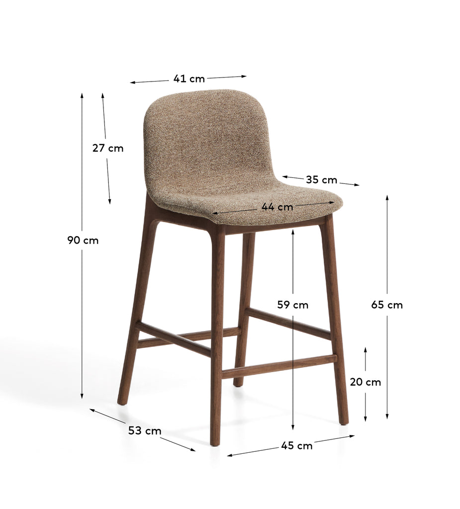 Tabouret Elnor en chenille marron avec pieds en bois de chêne finition noyer 65 cm