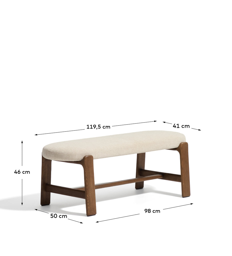 Banc Granite en chenille beige et bois de frêne avec finition ton noyer 120 cm FSC 100 %