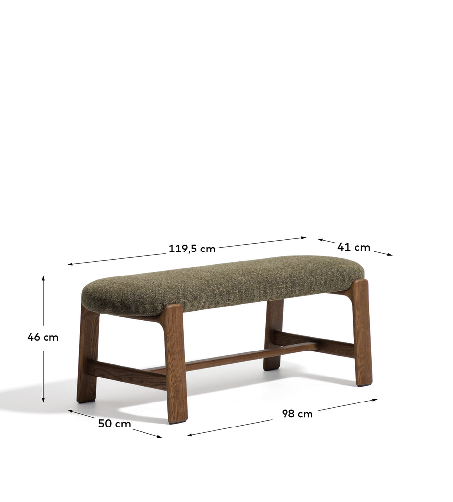 Banc Granite en chenille verte et bois de frêne avec finition ton noyer 120 cm FSC 100 %