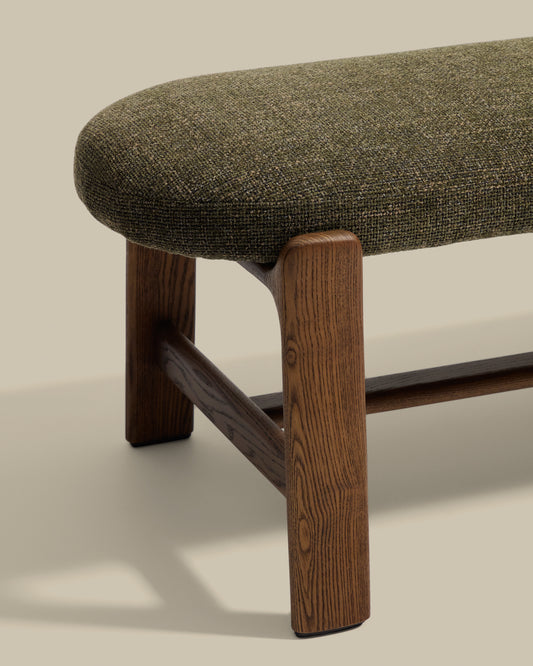 Granite bench in green chenille and solid ash wood with walnut finish 120cm FSC 100%