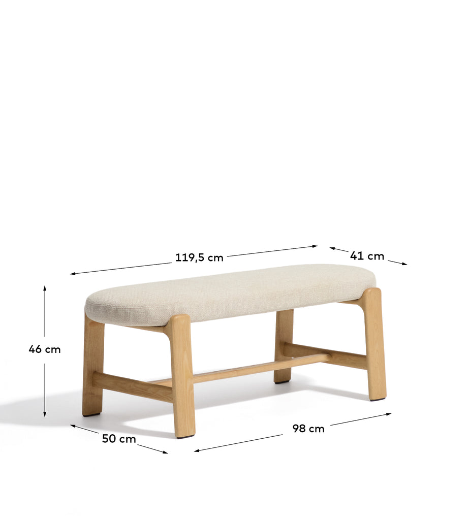 Banc Granite en chenille beige et bois de frêne avec finition ton naturel 120 cm FSC 100 %
