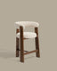 Granite stool with 3 legs in beige chenille and solid ash wood with walnut finish FSC 100% 65cm 