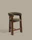 Granite stool with 3 legs in green chenille and solid ash wood with walnut finish FSC 100% 65cm. 