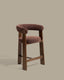 Granite stool with 3 legs in brown chenille and solid ash wood with walnut finish FSC 100% 65cm. 