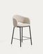 Tabouret Maina en chenille épaisse beige avec pieds en acier finition noire FSC Mix Credit 65 cm