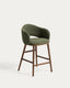 Maina stool in thick green chenille with solid ash wood legs and a walnut-tone finish, FSC Mix Credit 65 cm