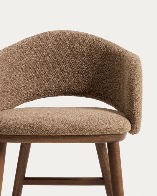 Maina stool in thick brown chenille with solid ash wood legs and a walnut-tone finish, FSC Mix Credit 65 cm