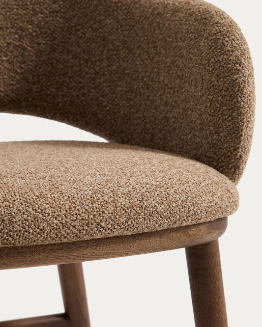 Maina stool in thick brown chenille with solid ash wood legs and a walnut-tone finish, FSC Mix Credit 65 cm