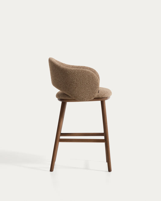 Maina stool in thick brown chenille with solid ash wood legs and a walnut-tone finish, FSC Mix Credit 65 cm