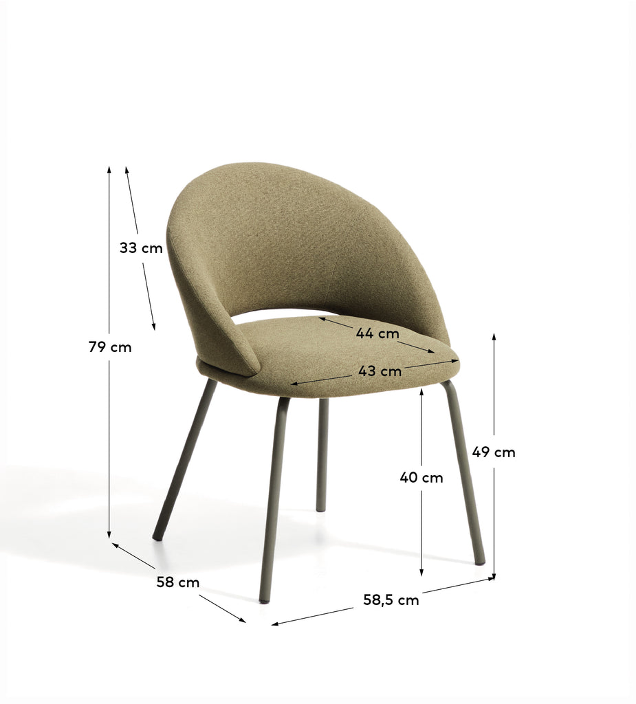 Chaise Bonali en chenille verte et pieds en métal vert FSC Mix Credit