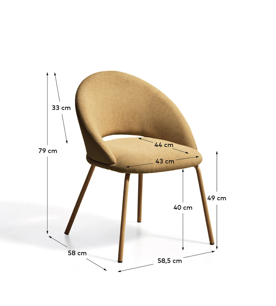Chaise Bonali en chenille moutarde et pieds en métal moutarde FSC Mix Credit