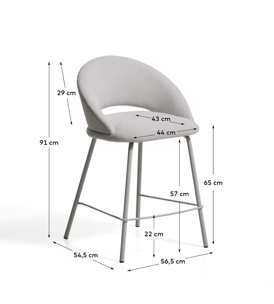 Bonali stool in grey chenille with grey metal legs FSC Mix Credit 65cm