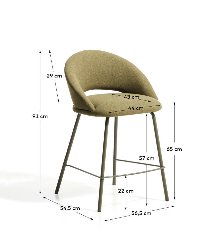 Bonali stool in green chenille with green metal legs FSC Mix Credit 65cm