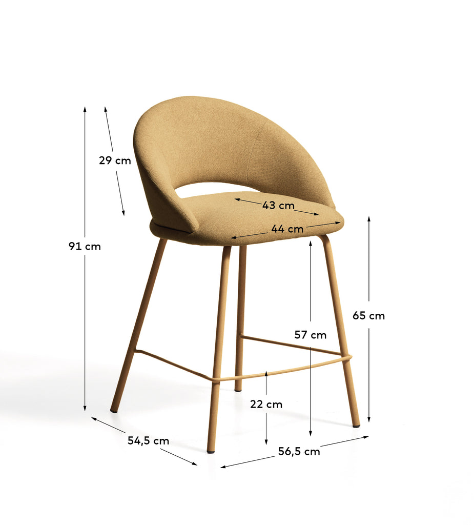 Bonali stool in mustard chenille with mustard metal legs FSC Mix Credit 65cm